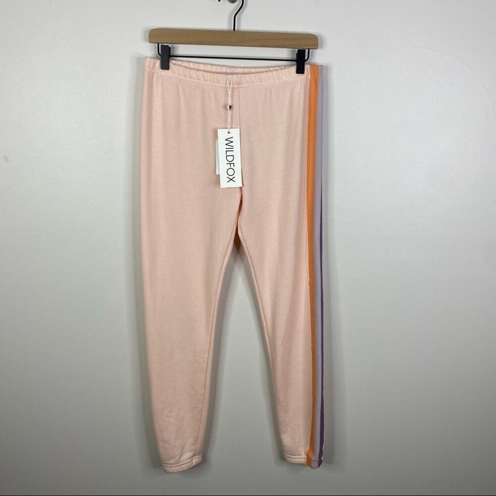 Wildfox Striped Love Life Jack Jogger Pant In Pink Grapefruit Nwt Women's Small